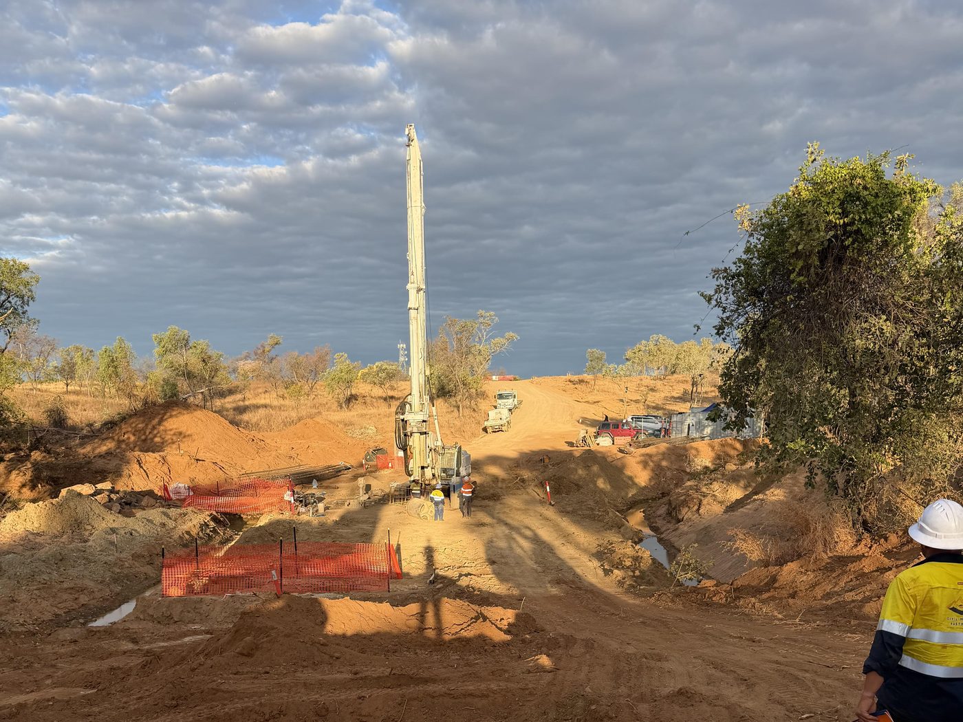 Piling rig set up on the creek bed at Sandy Creek